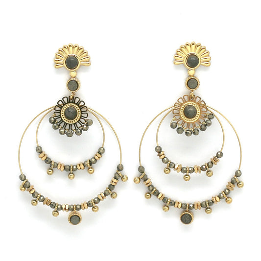 Pyrite Delicate Double Hoop Fan Earrings - E4-210