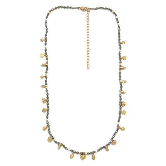 Heart and Lotus Mini Charm Pyrite Necklace -  N2-2670P