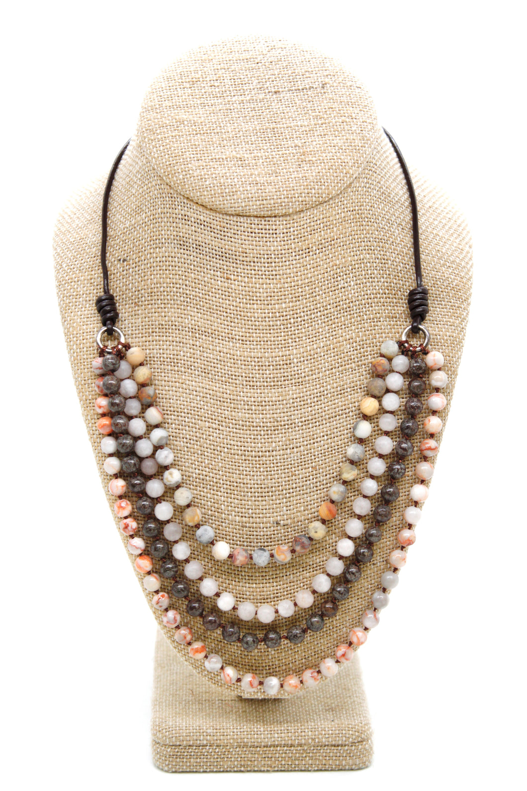 Semi Precious Stone Multi Strand Short Necklace - NLS-M46