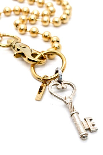 Single Gold Ball Chain Necklace with Silver Key