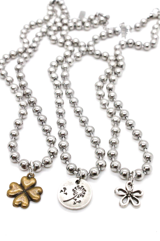 Mini Nature Flower Charm Silver Chain Necklace