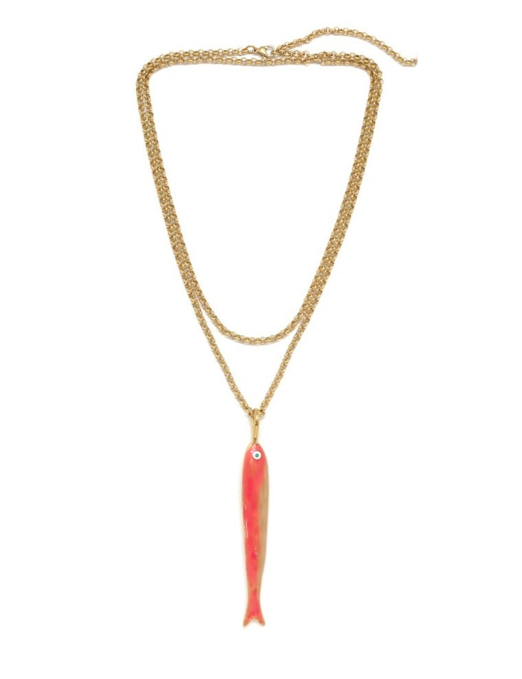 Long Orange Fish Chain Necklace - N2-2588