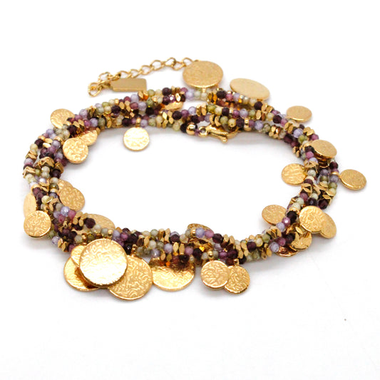 Museum Style Agate and Zirconium Necklace or Bracelet with 24K Gold Plate Mini Charms