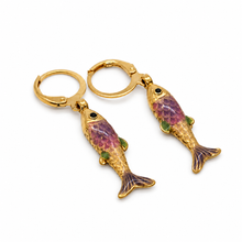 Load image into Gallery viewer, Small Colorful Gold Fish Dangle Earrings  - E4-480
