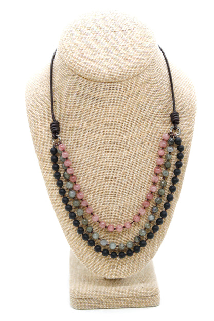 Semi Precious Stone Multi Strand Short Necklace - N4-012