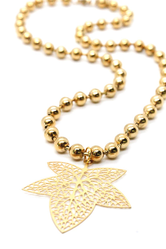 Single Gold Plate Ball Chain Necklace with Filigree Leaf N2-S260L -The Classics Collection-