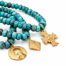 Load image into Gallery viewer, Stretch Labradorite Bracelet French Religious Medal - FMB12B
