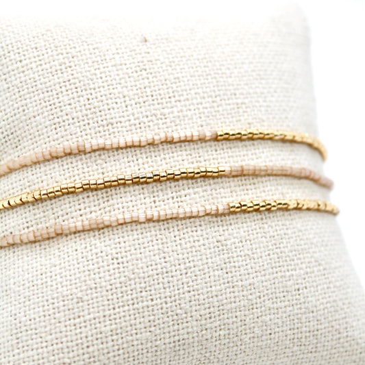 Gold and Cream Seed Bead Bracelets - B8-040