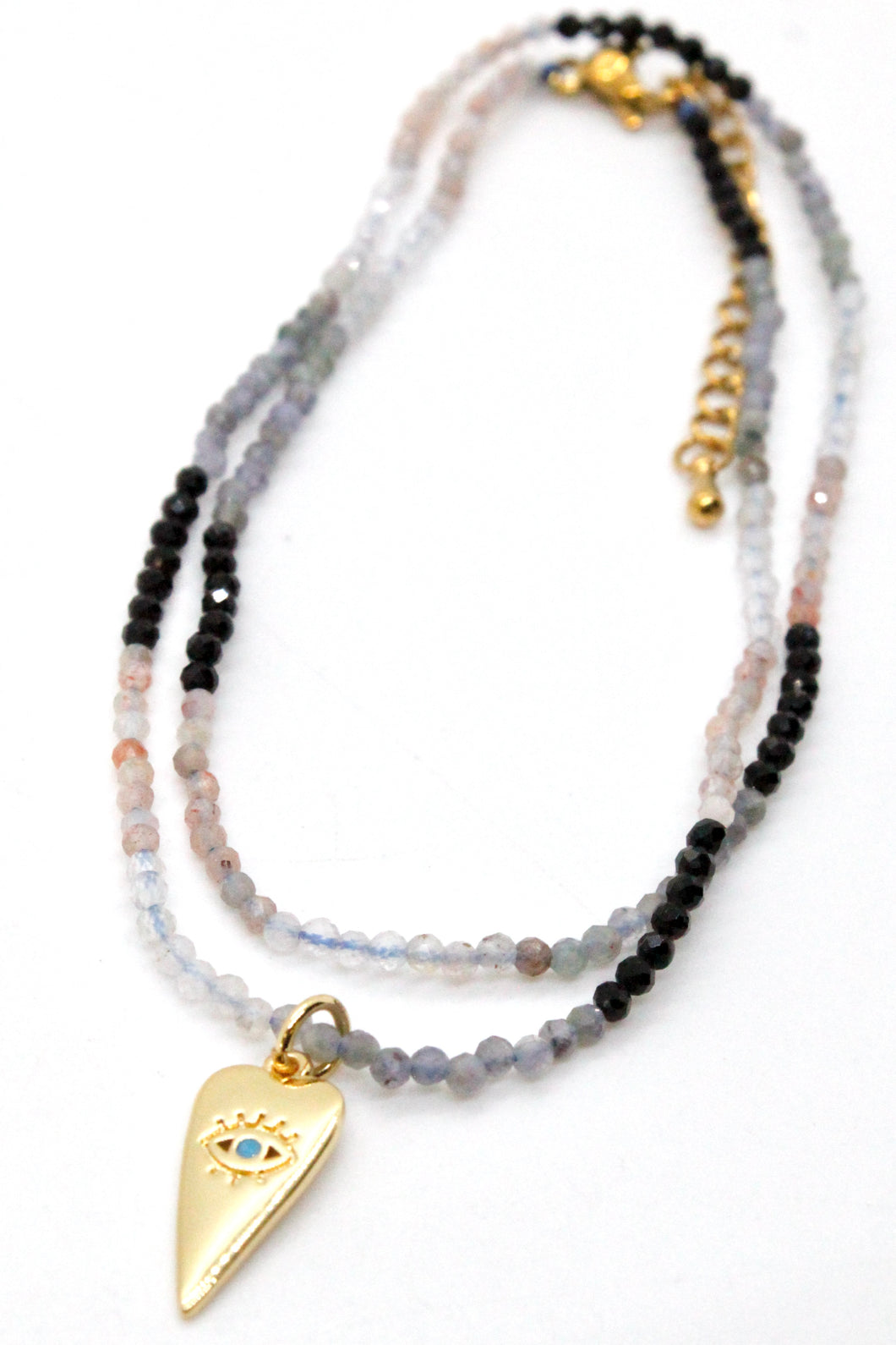 Evil Eye Heart Charm on Faceted Semi Precious Stone Necklace N2-2436 -French Flair Collection-