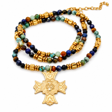Load image into Gallery viewer, Navy Semi Precious Stone Necklace French Medal Cross French Medal - FMN01A
