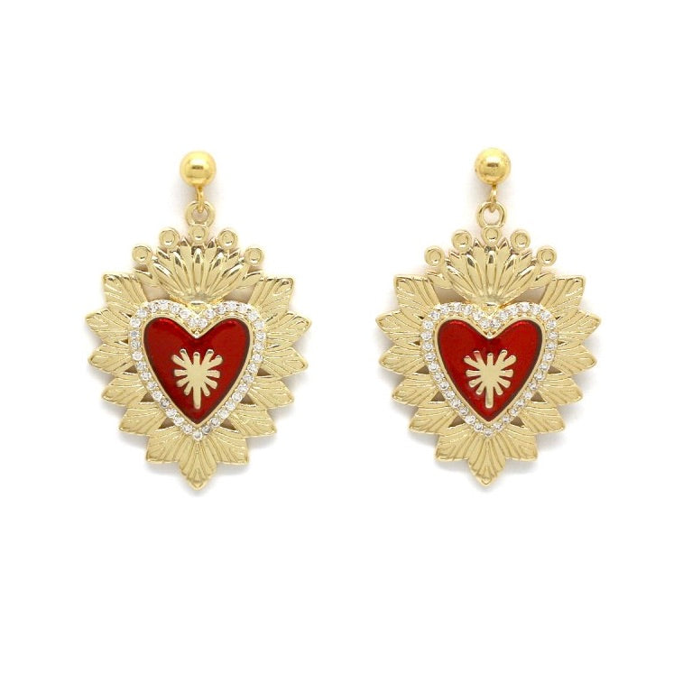 Red and Gold Heart Earrings - E4-352