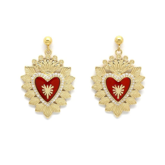 Red and Gold Heart Earrings - E4-352