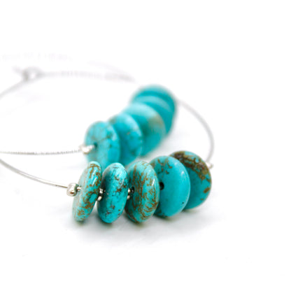 Delicate Turquoise Large Silver Hoop Earrings E7-015l