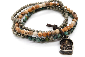 Semi Precious Stone Mix Ganesh Charm Bracelet -The Buddha Collection- BC-114-3G1