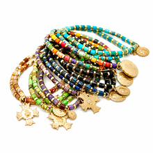 Load image into Gallery viewer, Simple Stone Stretch Bracelet with French Religious Medal - FMB01F
