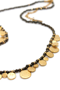 Short Mini Gold Disc Charm Pyrite Necklace - N2-2612P