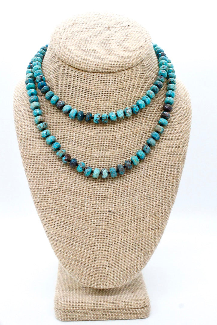 Hand-Knotted Long Faceted Jasper Beaded Necklace