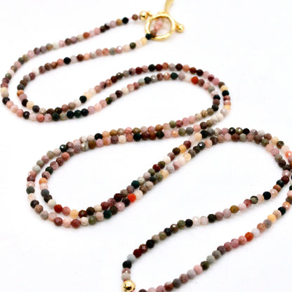 Delicate Faceted Mini Semi Precious Stone Alashan Agate Beaded Necklace - N9-103