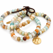 Load image into Gallery viewer, Faceted Amazonite 3 Strand Religious French Medal Bracelet - FMB02
