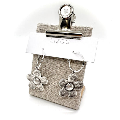 Silver Daisy Flower Hoop Earrings - E9-083
