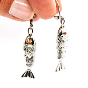 Articulated Gold Fish Silver Earrings - E4-267SL