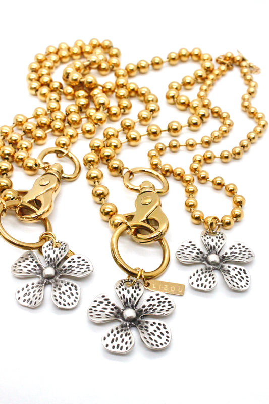 Dotted Flower Pendant Convertible Gold Chain Necklace
