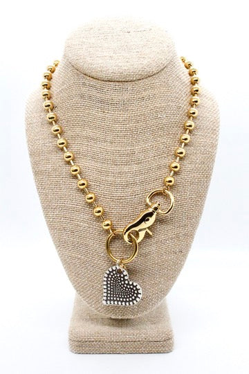 Double Sided Dotted Heart Pendant Convertible Gold Chain Necklace