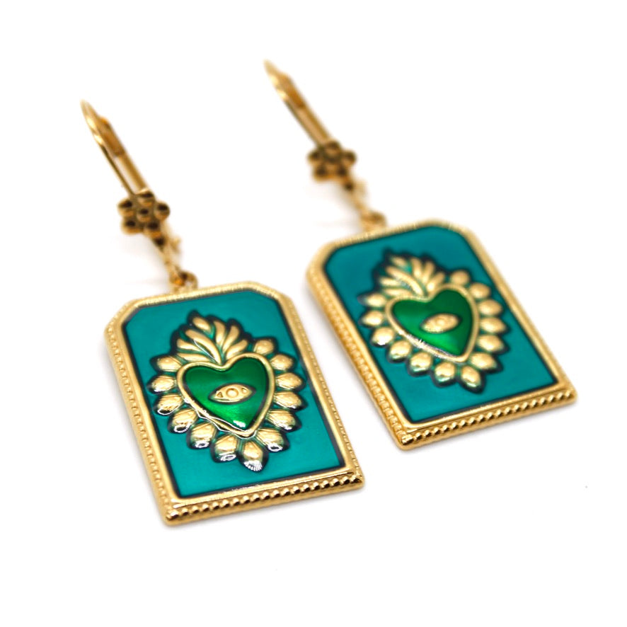 Flaming Heart Colorful Enamel Earrings - E9-103