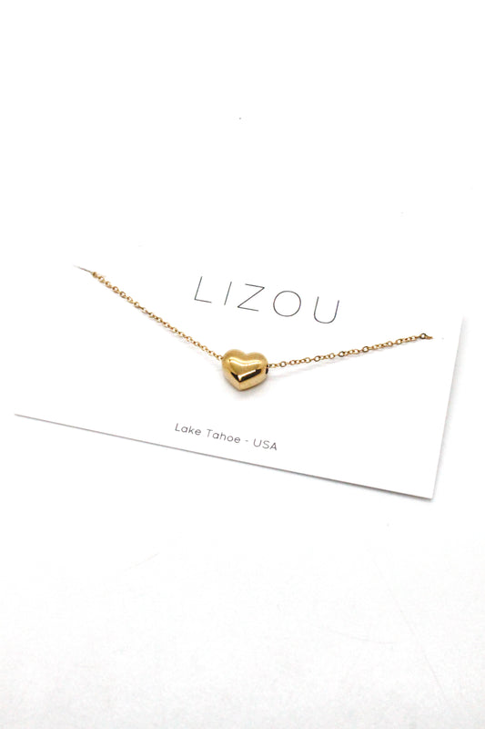 24K Gold Plate Single Heart Necklace -French Flair Collection- N2-2028