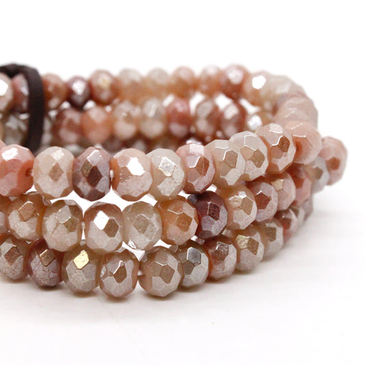 Faceted Peach Agate Three Strand Bracelet -BL-PA