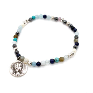 Turquoise Mix Bracelet with Sterling Charms -French Medals Collection-