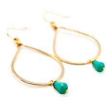 Load image into Gallery viewer, Simple Teal Drop Gold Earrings - E1-007
