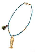 Load image into Gallery viewer, Apatite and Tassel Gold Fish Necklace - N2-2622
