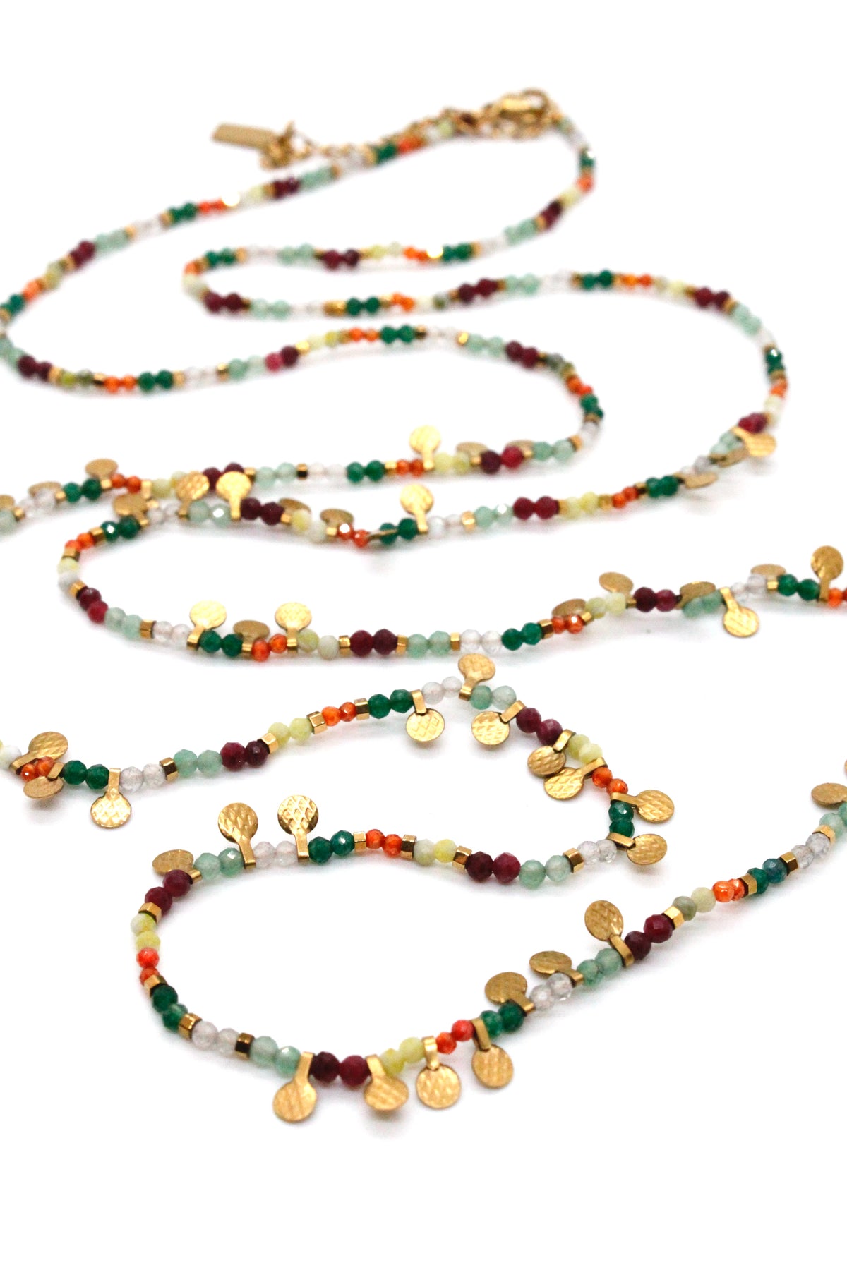 Museum Style Rainbow Agate Necklace or Bracelet with 24K Gold Plate Mini Charms