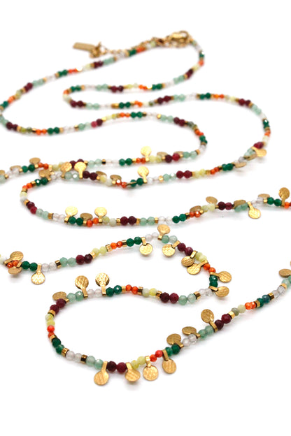 Museum Style Rainbow Agate Necklace or Bracelet with 24K Gold Plate Mini Charms