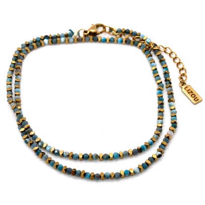 Mini Gold Nugget and Faceted Stone Single Strand Necklace - N2-2618