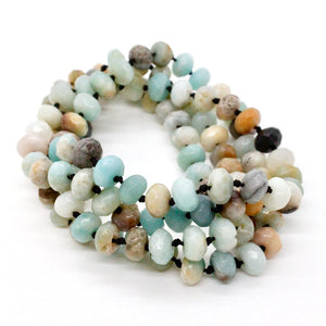 Hand-Knotted Long Faceted Amazonite Rondelle Bead Necklace