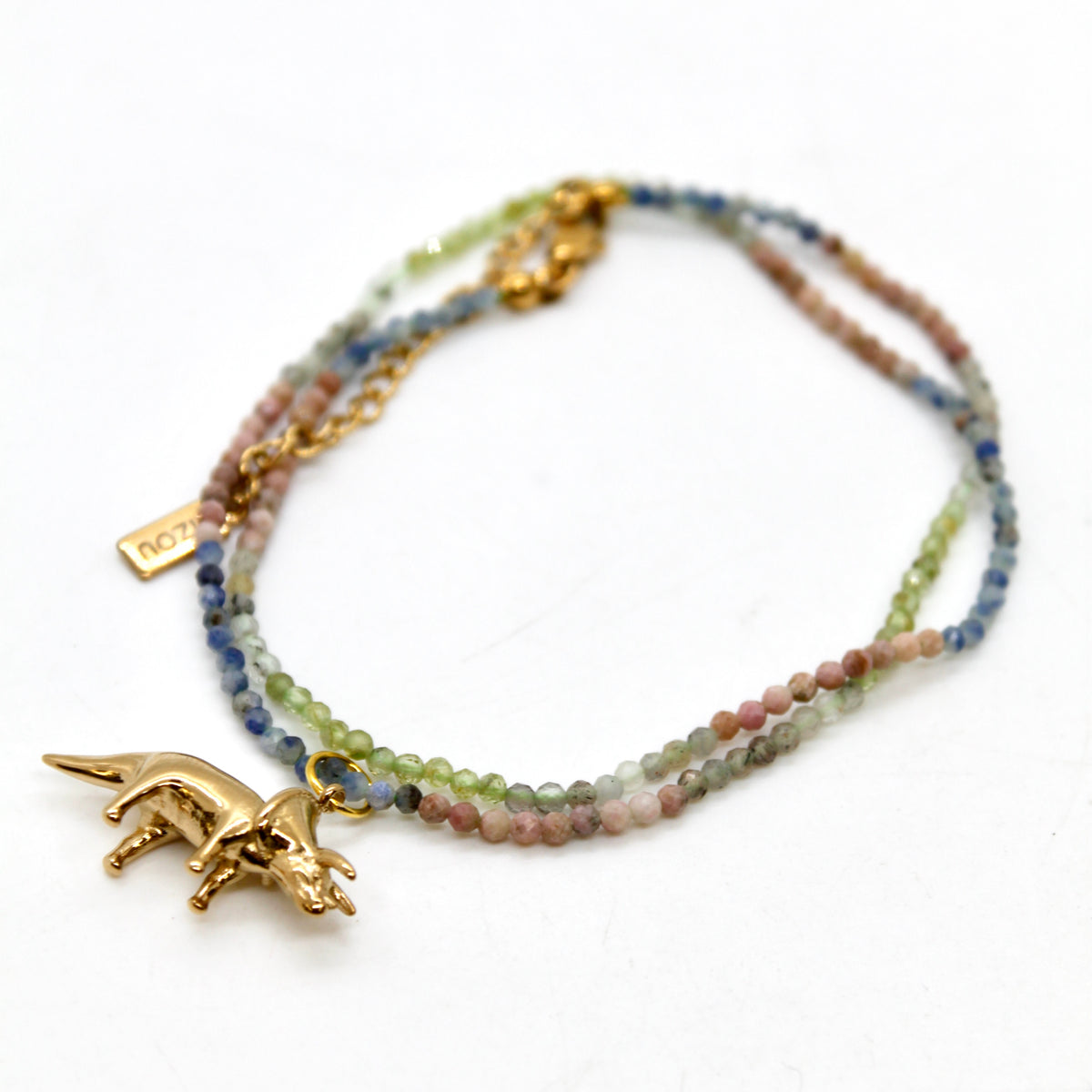 Museum Dinosaur Mini Stone Gold Charm Necklace