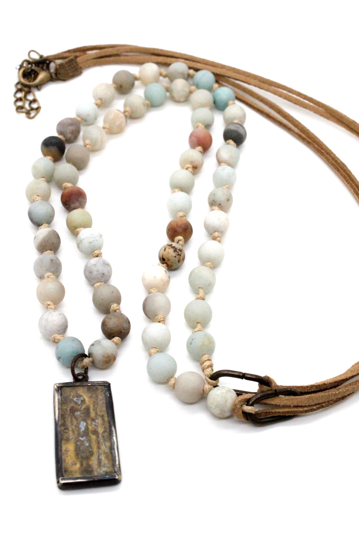 Buddha Necklace 65 - Amazonite and Leather Buddha Necklace - One of a Kind -