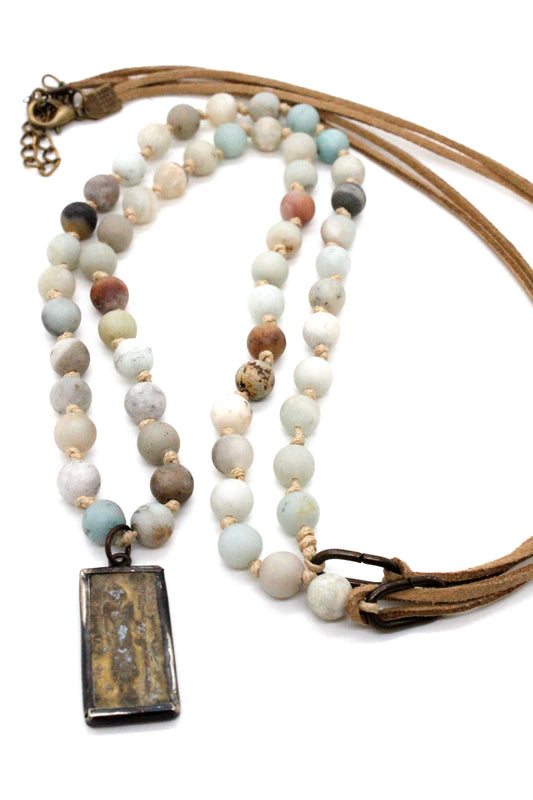 Buddha Necklace 65 - Amazonite and Leather Buddha Necklace - One of a Kind -