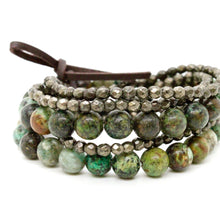 Load image into Gallery viewer, African Turquoise and Pyrite Luxury Stack Bracelet
