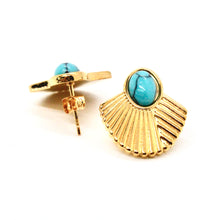 Load image into Gallery viewer, Turquoise and Gold Geometrical Stud Earrings E4-200 -French Flair Collection-
