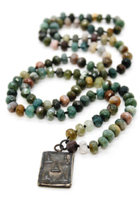 Thai Buddha Amulet on Stone Knotted Necklace