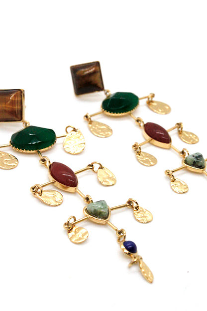 Museum Style Artsy Semi Precious Stone Mobile Earrings - E4-303