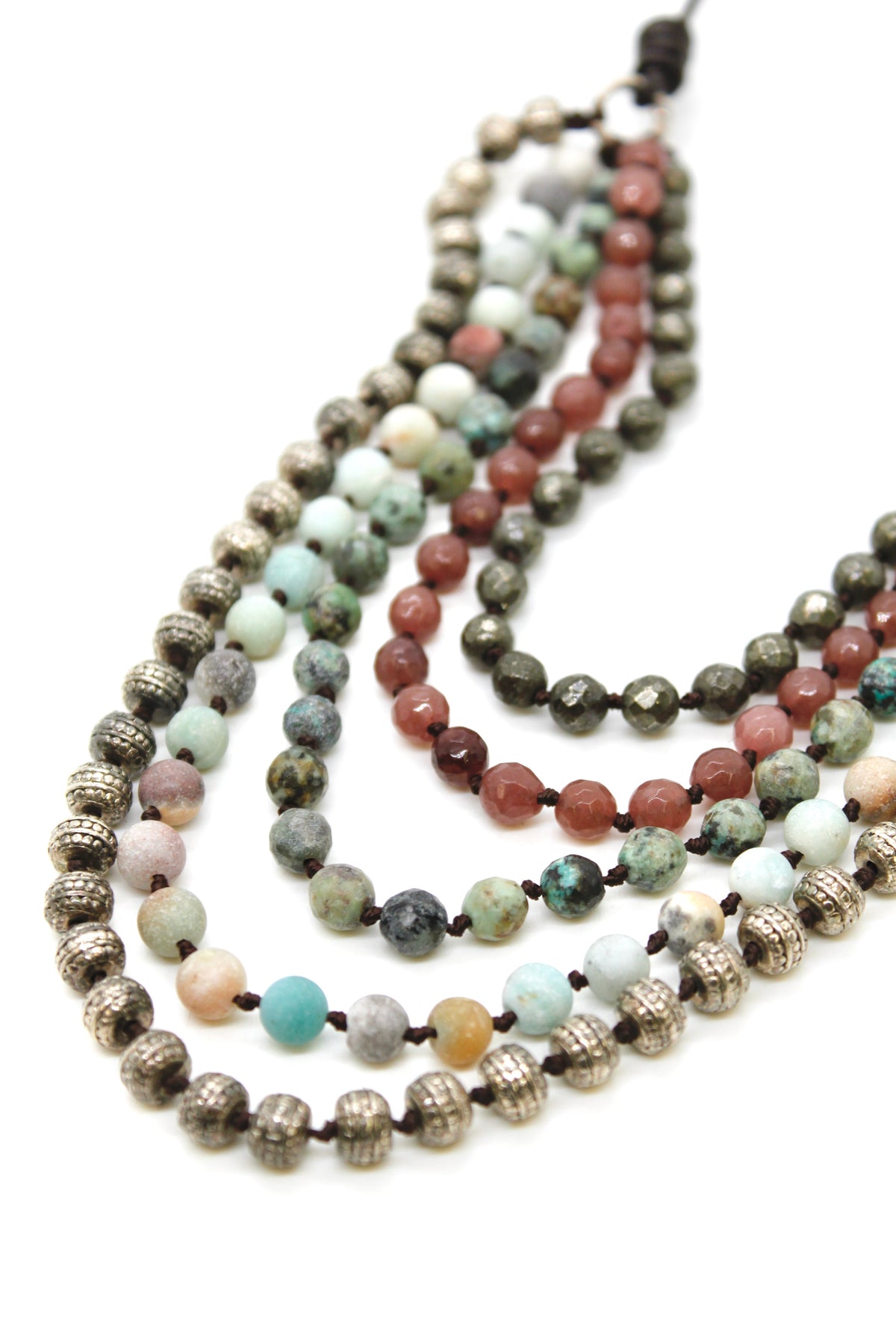 Semi Precious Stone Multi Strand Short Necklace - NLS-M4