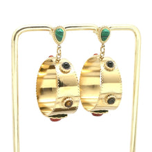 Load image into Gallery viewer, Semi Precious Stones on Wide Hoop Dangle Earrings - E4-365
