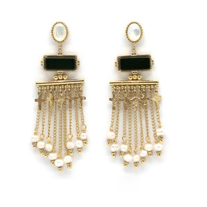 Mini Cross Onyx and Mother of Pearl Dangle Earrings - E4-307