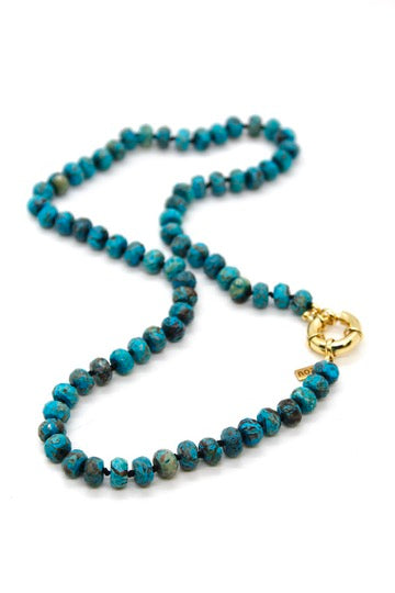Hand-Knotted Short Faceted Ocean Jasper Beaded Necklace - NLS-SSJP
