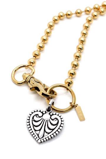 Fleur De Lis Heart Charm Necklace Single Gold Chain Claw Clasp