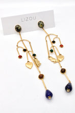 Load image into Gallery viewer, Museum Style Artsy Owl Heart Stone Mobile Earrings - E4-305
